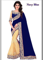 Womens Navy Blue Color Georgette & Heavy Lycra Scut Saree With Blouse