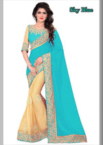 Womens Sky Blue Color Georgette & Heavy Lycra Scut Saree With Blouse