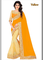 Womens Yellow Color Georgette & Heavy Lycra Scut Saree With Blouse