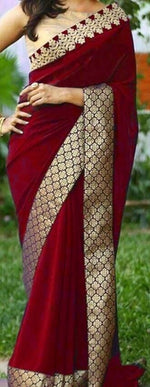 Womens Red Color Georgette Saree With Brocat Lace