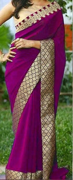 Womens Pink Color Georgette Saree With Brocat Lace