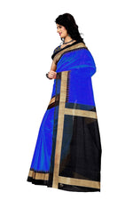 Womens Blue Color Satin Poly Silk Saree With Plain With Lace Work