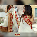 Womens Red Color Chanderi Cotton Saree With Dori Work