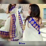 Womens Blue Color Chanderi Cotton Saree With Dori Work