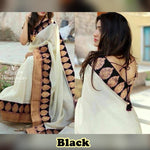 Womens Black Color Chanderi Cotton Saree With Dori Work
