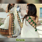 Womens Green Color Chanderi Cotton Saree With Dori Work