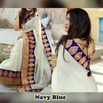 Womens Navy Blue Color Chanderi Cotton Saree With Dori Work