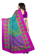 Womens Rama Color Maalgudi Silk Designer Saree With Blouse