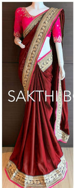 Womens Maroon Color Satin Georgette Saree With Blouse