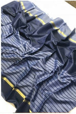 Chanderi Cotton NavyBlue Color Plain Saree in crepe pattern With Blouse