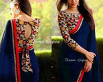 Womens NavyBlue Color Georgette Saree With Blouse