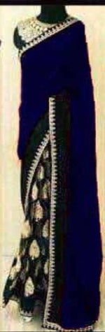 Womens Navy Blue Color Georgette Saree With MirrorBlouse