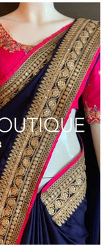 Womens Navy Blue Color Satin Georgette Saree With Blouse