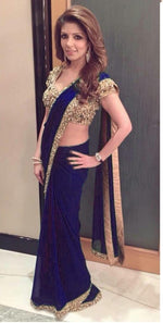 Womens Navy Blue Color GEORGETTE Saree With Blouse