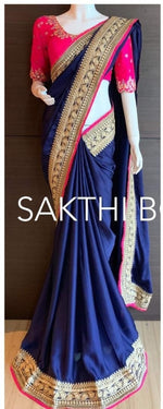 Womens Navy Blue Color Satin Georgette Saree With Blouse