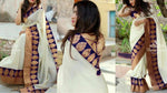 Womens Navy Blue Color Chanderi Cotton Saree With Dori Work