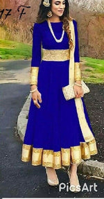 Women Blue Color Rasal Net Anarkali With Dupatta