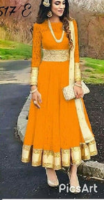 Women Orange Color Rasal Net Anarkali With Dupatta