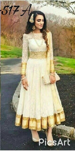 Women White Color Rasal Net Anarkali With Dupatta