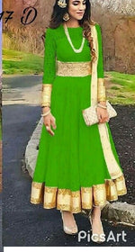 Women Parrot Color Rasal Net Anarkali With Dupatta