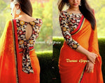 Womens Orange Color Georgette Saree With Blouse