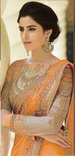 Womens Orange Color Catonic Rangoli Saree With Blouse