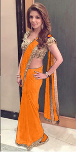 Womens Orange Color GEORGETTE Saree With Blouse