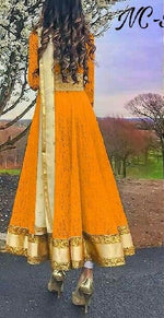 Women Orange Color Rasal Net Anarkali With Dupatta