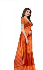 Chanderi Cotton Orange Color Plain Saree in crepe pattern With Blouse