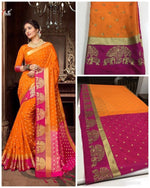 Womens Orange Color Marquriy silk Saree With Blouse