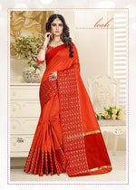 Womens Orange Color Pure Crystal Silk Saree With Blouse