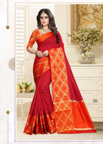 Womens Red Color Pure Crystal Silk Saree With Blouse