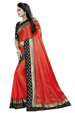 Womens Red Color Poly Silk Saree With Plain With Lace Work