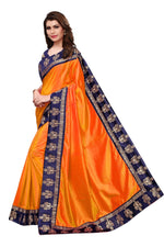 Womens Orange Color Poly Silk Saree With Plain With Lace Work