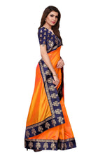 Womens Orange Color Poly Silk Saree With Plain With Lace Work