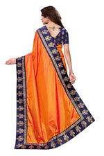 Womens Orange Color Poly Silk Saree With Plain With Lace Work