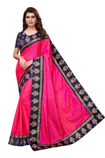 Womens Pink Color Poly Silk Saree With Plain With Lace Work