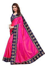 Womens Pink Color Poly Silk Saree With Plain With Lace Work