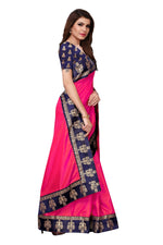 Womens Pink Color Poly Silk Saree With Plain With Lace Work