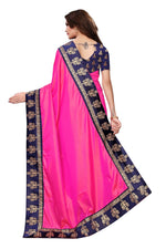 Womens Pink Color Poly Silk Saree With Plain With Lace Work