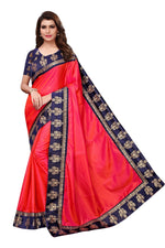 Womens Red Color Poly Silk Saree With Plain With Lace Work