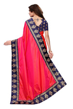 Womens Red Color Poly Silk Saree With Plain With Lace Work
