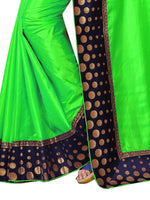 Womens Parrot Color Poly Silk Saree With Plain With Lace Work