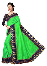 Womens Parrot Color Poly Silk Saree With Plain With Lace Work