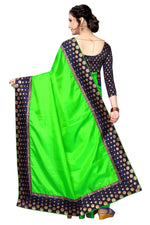 Womens Parrot Color Poly Silk Saree With Plain With Lace Work