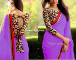 Womens Purple Color Georgette Saree With Blouse