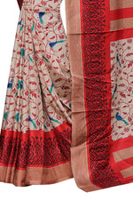 Womens Red Color Maalgudi Silk Designer Saree With Blouse