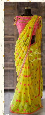 Womens Yellow Color Georgette Saree With Embroidery Work