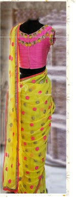 Womens Yellow Color Georgette Saree With Embroidery Work