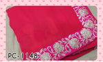 Womens Pink Color Net With Georgette Saree With Embroidery Work
